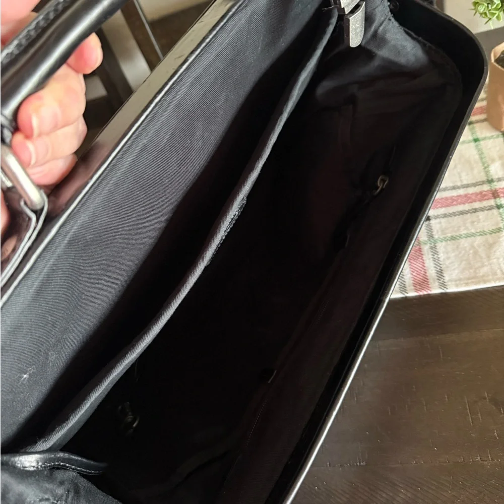Black Fossil Leather Briefcase